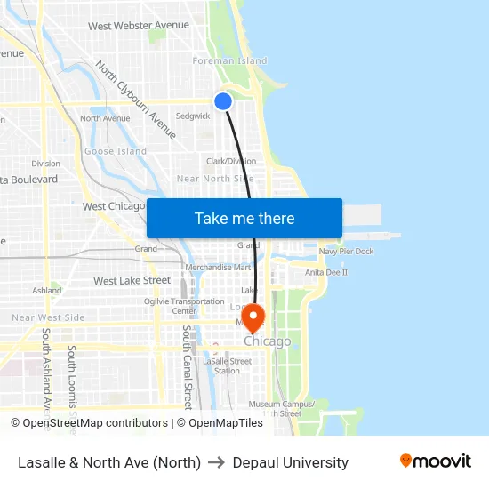 Lasalle & North Ave (North) to Depaul University map