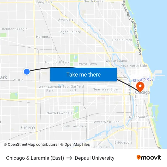 Chicago & Laramie (East) to Depaul University map