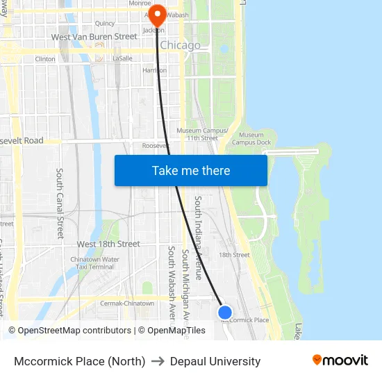Mccormick Place (North) to Depaul University map