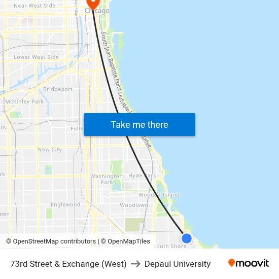 73rd Street & Exchange (West) to Depaul University map