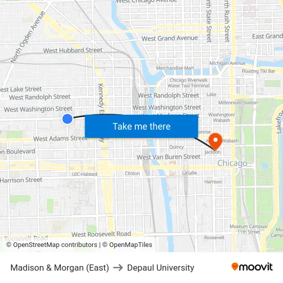 Madison & Morgan (East) to Depaul University map