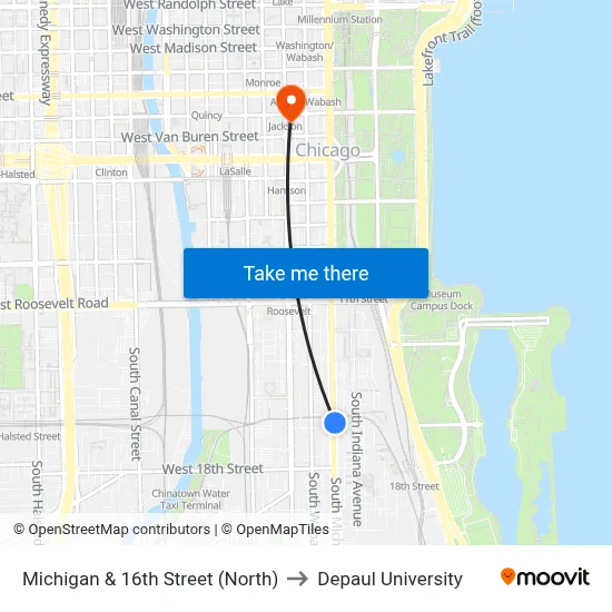 Michigan & 16th Street (North) to Depaul University map