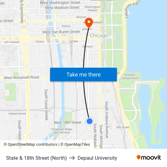 State & 18th Street (North) to Depaul University map