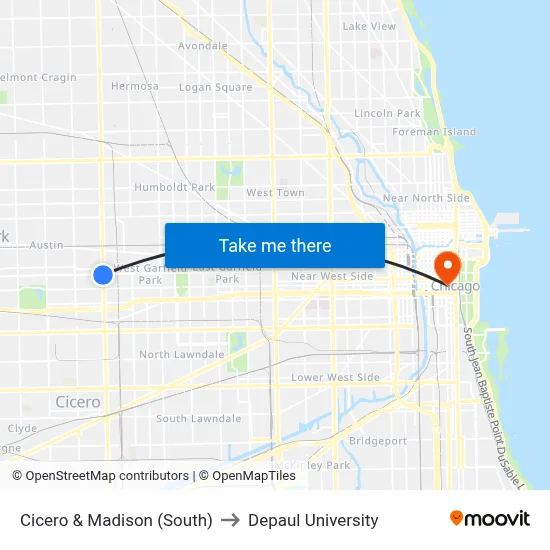 Cicero & Madison (South) to Depaul University map