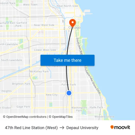 47th Red Line Station (West) to Depaul University map