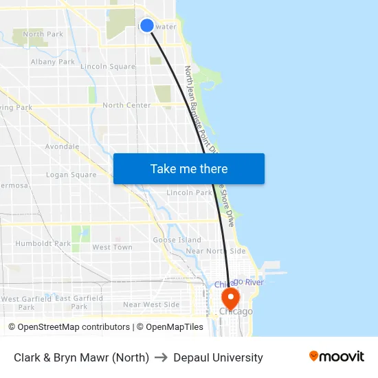 Clark & Bryn Mawr (North) to Depaul University map