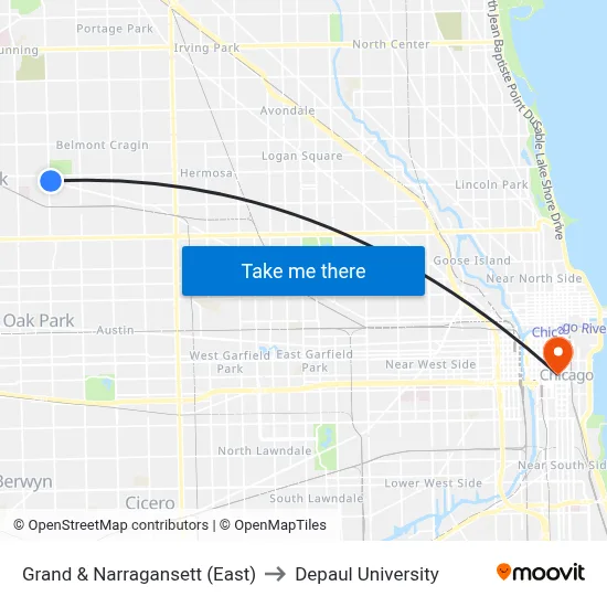 Grand & Narragansett (East) to Depaul University map