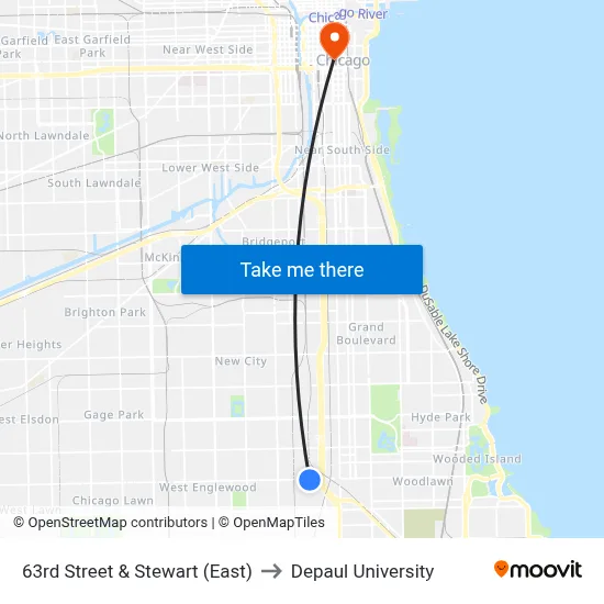 63rd Street & Stewart (East) to Depaul University map