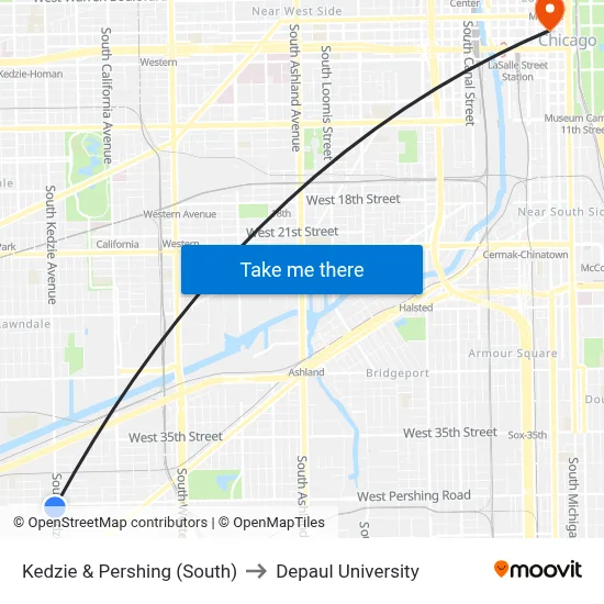 Kedzie & Pershing (South) to Depaul University map