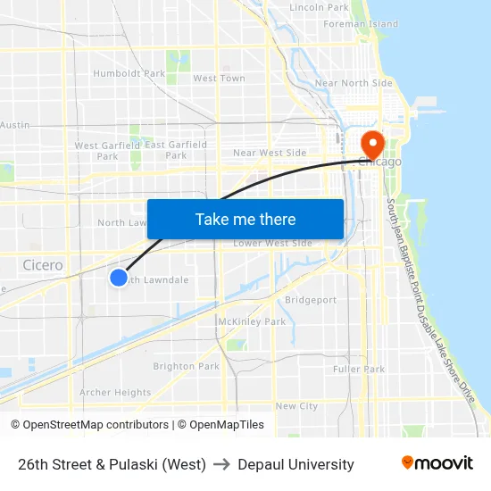 26th Street & Pulaski (West) to Depaul University map