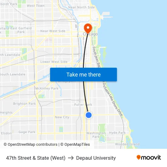 47th Street & State (West) to Depaul University map