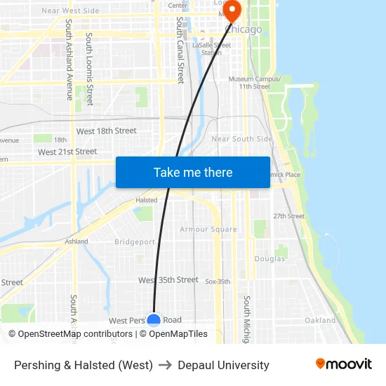 Pershing & Halsted (West) to Depaul University map