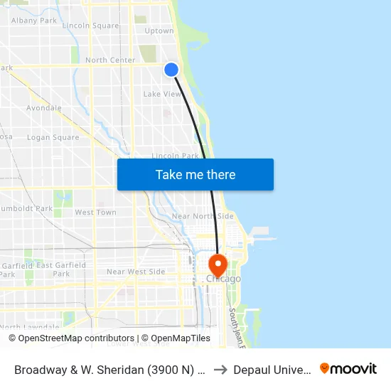Broadway & W. Sheridan (3900 N) (South) to Depaul University map