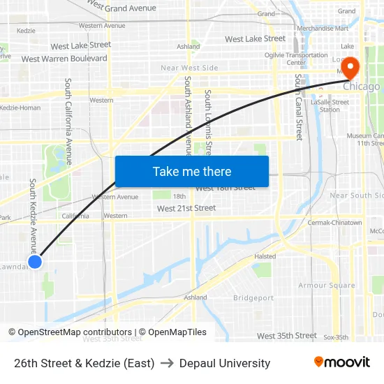 26th Street & Kedzie (East) to Depaul University map