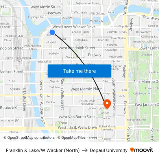 Franklin & Lake/W Wacker (North) to Depaul University map
