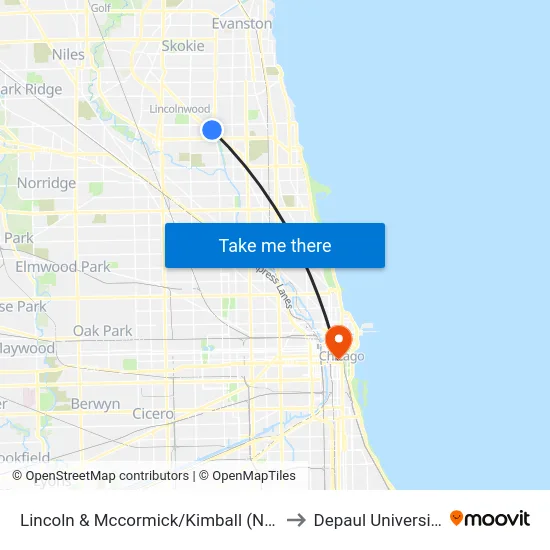 Lincoln & Mccormick/Kimball (Nw) to Depaul University map