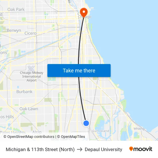 Michigan & 113th Street (North) to Depaul University map