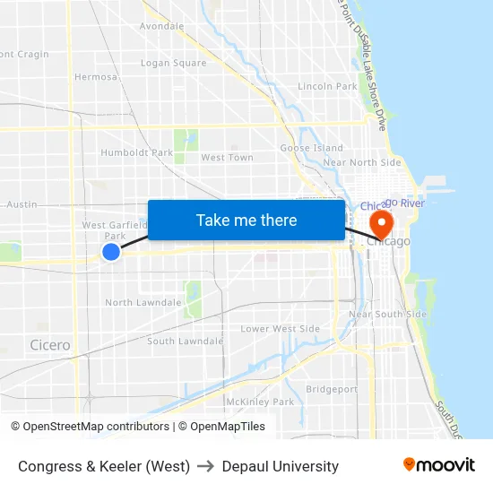 Congress & Keeler (West) to Depaul University map