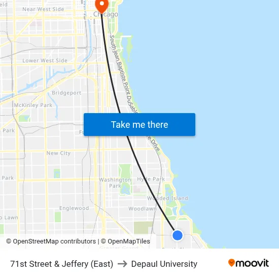 71st Street & Jeffery (East) to Depaul University map