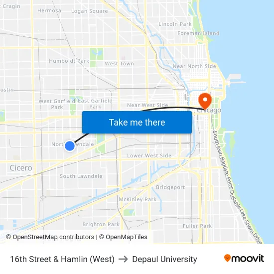 16th Street & Hamlin (West) to Depaul University map