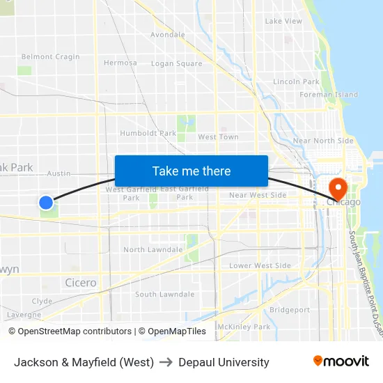 Jackson & Mayfield (West) to Depaul University map