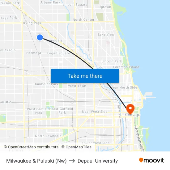 Milwaukee & Pulaski (Nw) to Depaul University map