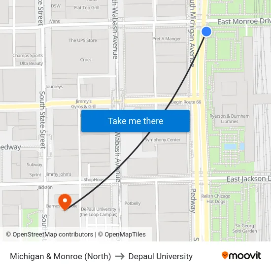 Michigan & Monroe (North) to Depaul University map