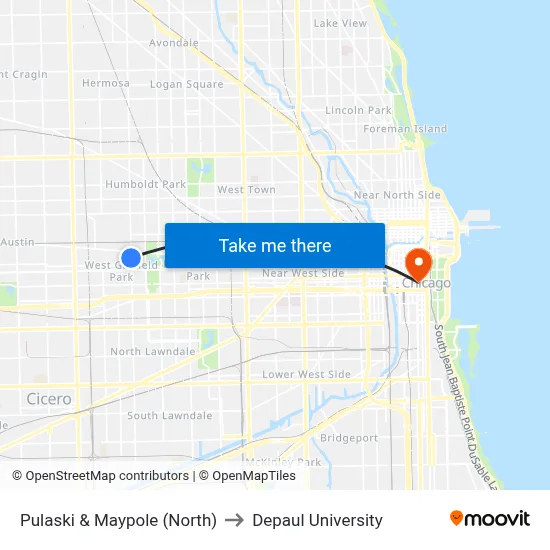 Pulaski & Maypole (North) to Depaul University map