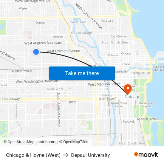 Chicago & Hoyne (West) to Depaul University map
