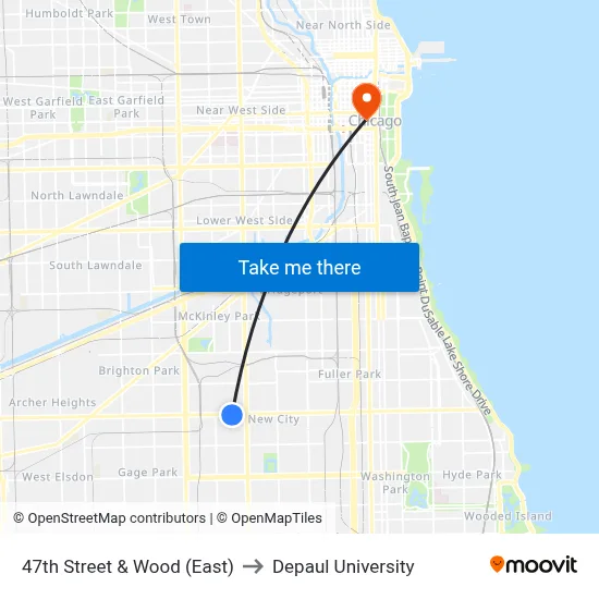 47th Street & Wood (East) to Depaul University map