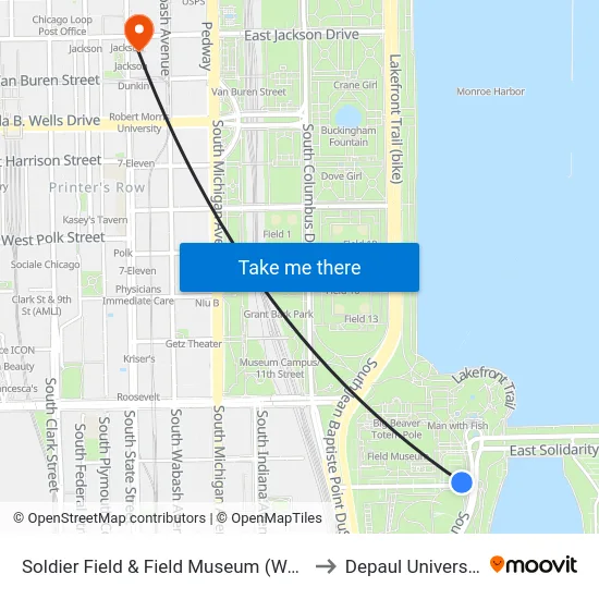 Soldier Field & Field Museum (West) to Depaul University map