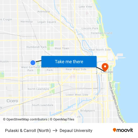 Pulaski & Carroll (North) to Depaul University map