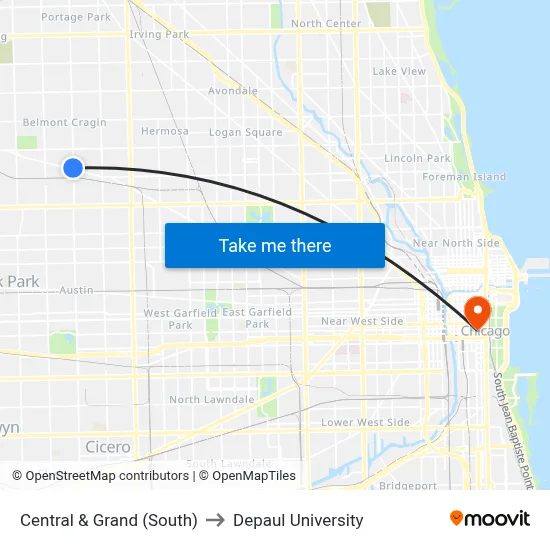 Central & Grand (South) to Depaul University map
