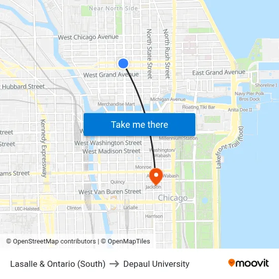 Lasalle & Ontario (South) to Depaul University map