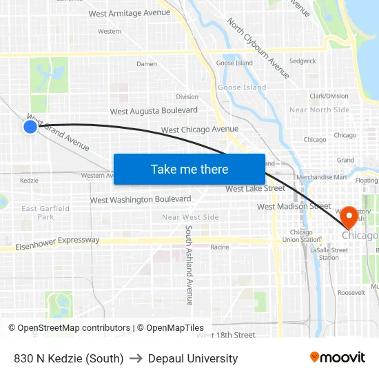 830 N Kedzie (South) to Depaul University map