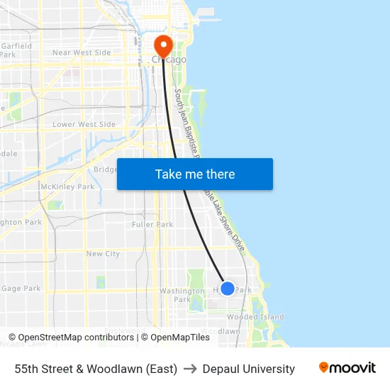 55th Street & Woodlawn (East) to Depaul University map
