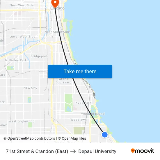 71st Street & Crandon (East) to Depaul University map