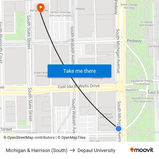 Michigan & Harrison (South) to Depaul University map