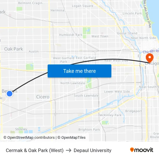 Cermak & Oak Park (West) to Depaul University map