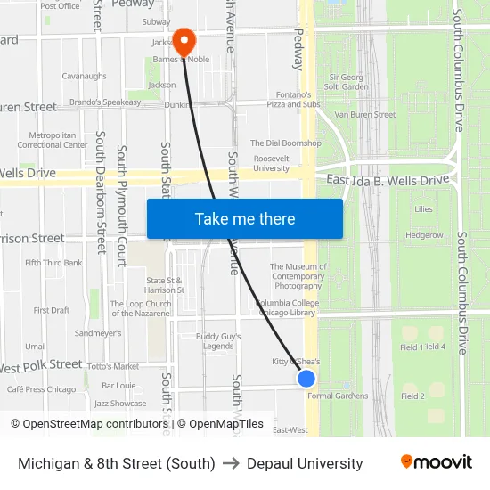 Michigan & 8th Street (South) to Depaul University map