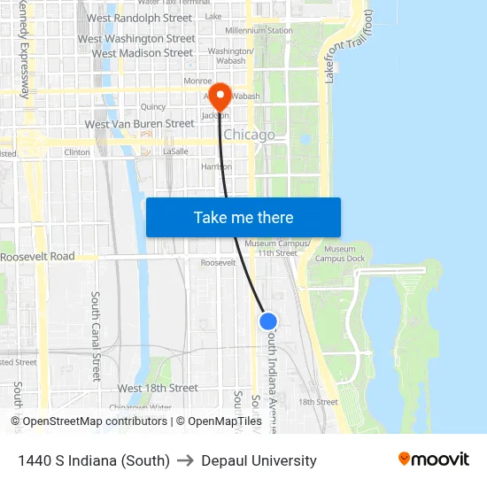1440 S Indiana (South) to Depaul University map