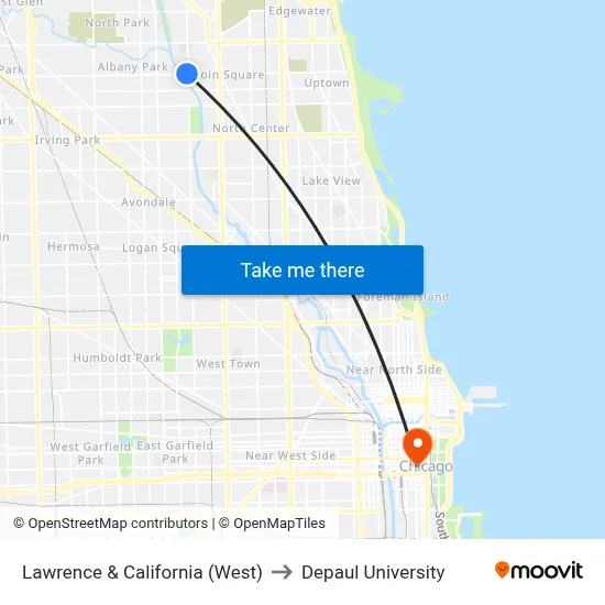 Lawrence & California (West) to Depaul University map