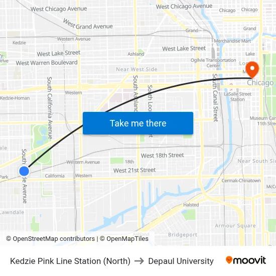 Kedzie Pink Line Station (North) to Depaul University map