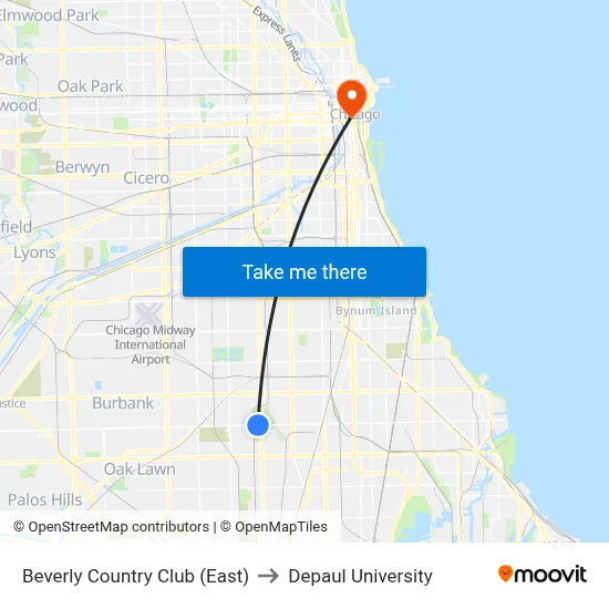 Beverly Country Club (East) to Depaul University map