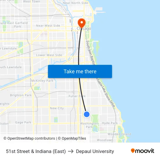51st Street & Indiana (East) to Depaul University map