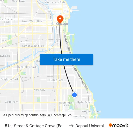 51st Street & Cottage Grove (East) to Depaul University map