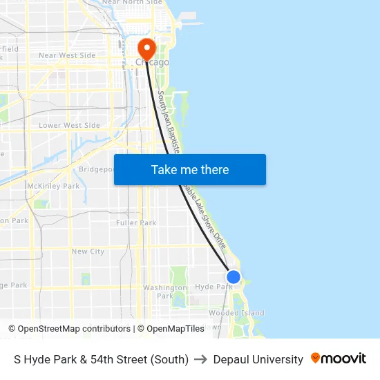 S Hyde Park & 54th Street (South) to Depaul University map