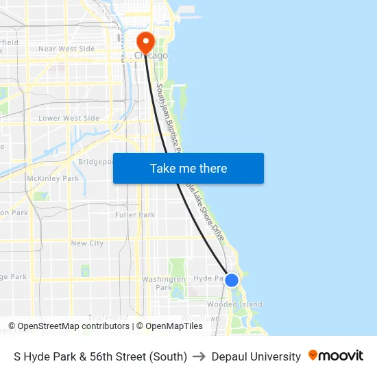 S Hyde Park & 56th Street (South) to Depaul University map