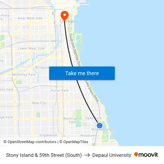 Stony Island & 59th Street (South) to Depaul University map