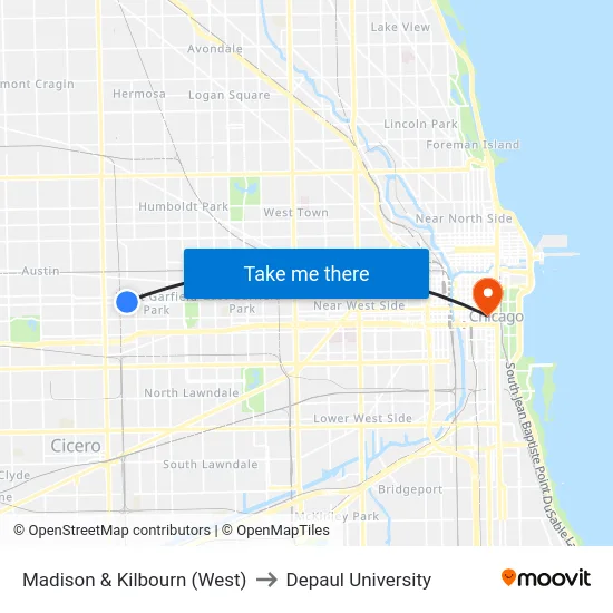 Madison & Kilbourn (West) to Depaul University map